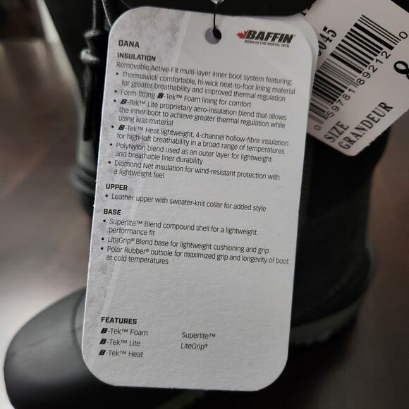 NWT Baffin Dana Charcoal Lace Up Insulated Boot Size 8 - Picture 8 of 8